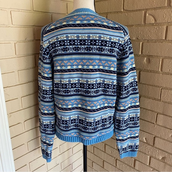 VINTAGE Eddie Bauer Women Cotton Sweater Fair Isle Cardigan V Neck 90s Sz Large - Picture 4 of 7